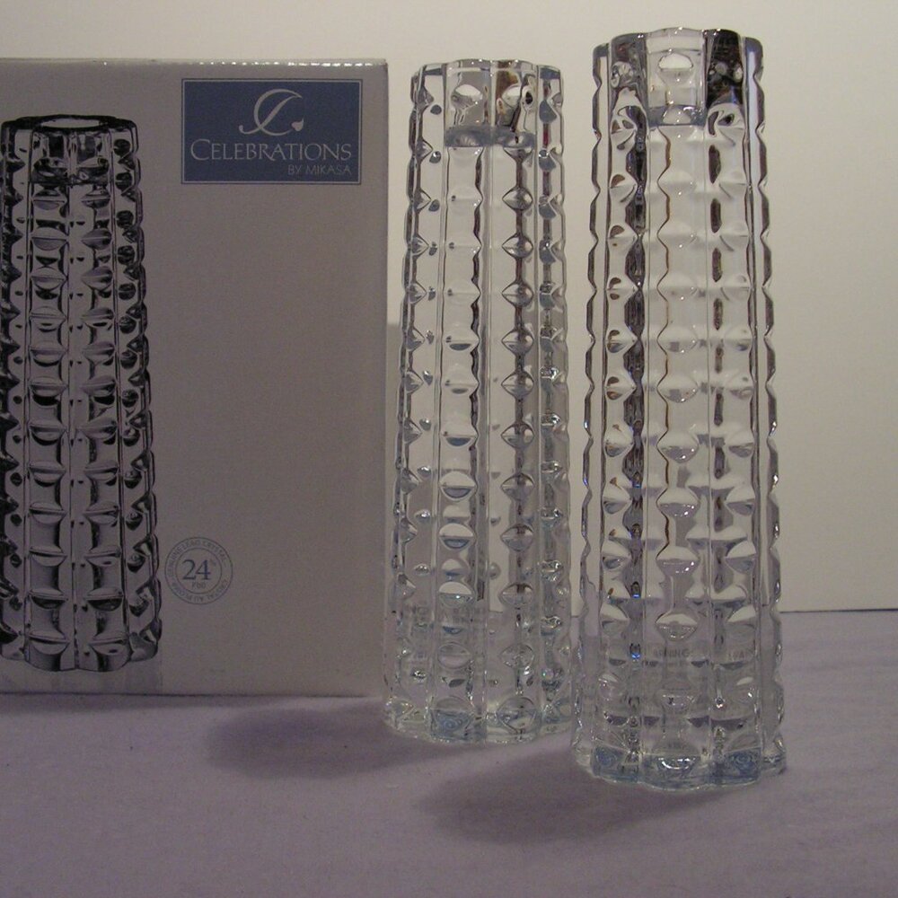 Celebrations by Mikasa Facets Collection set of 2 7” candleholders 24% lead